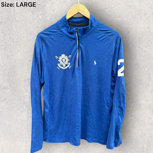 Ralph Lauren Polo Blue BlackWatch Polo Team Chest Zip Long Sleeve Shirt