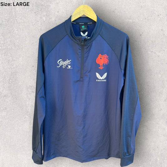 Sydney Roosters Castore Half Zip Blue Long Sleeve Pullover Shirt
