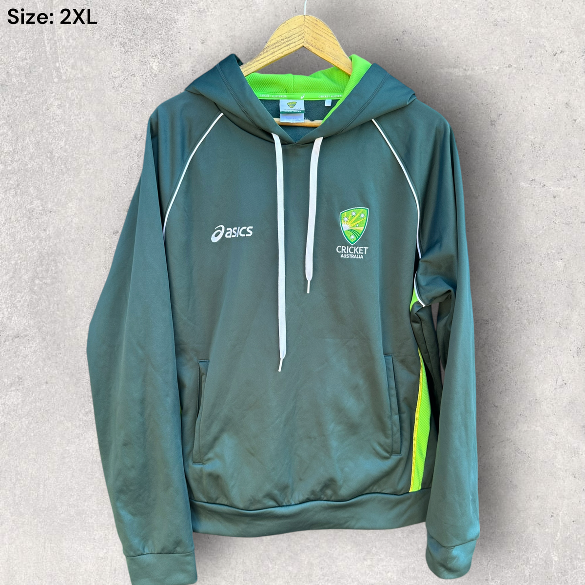 Australian Cricket ASICS Green Hooded Pullover Jumper