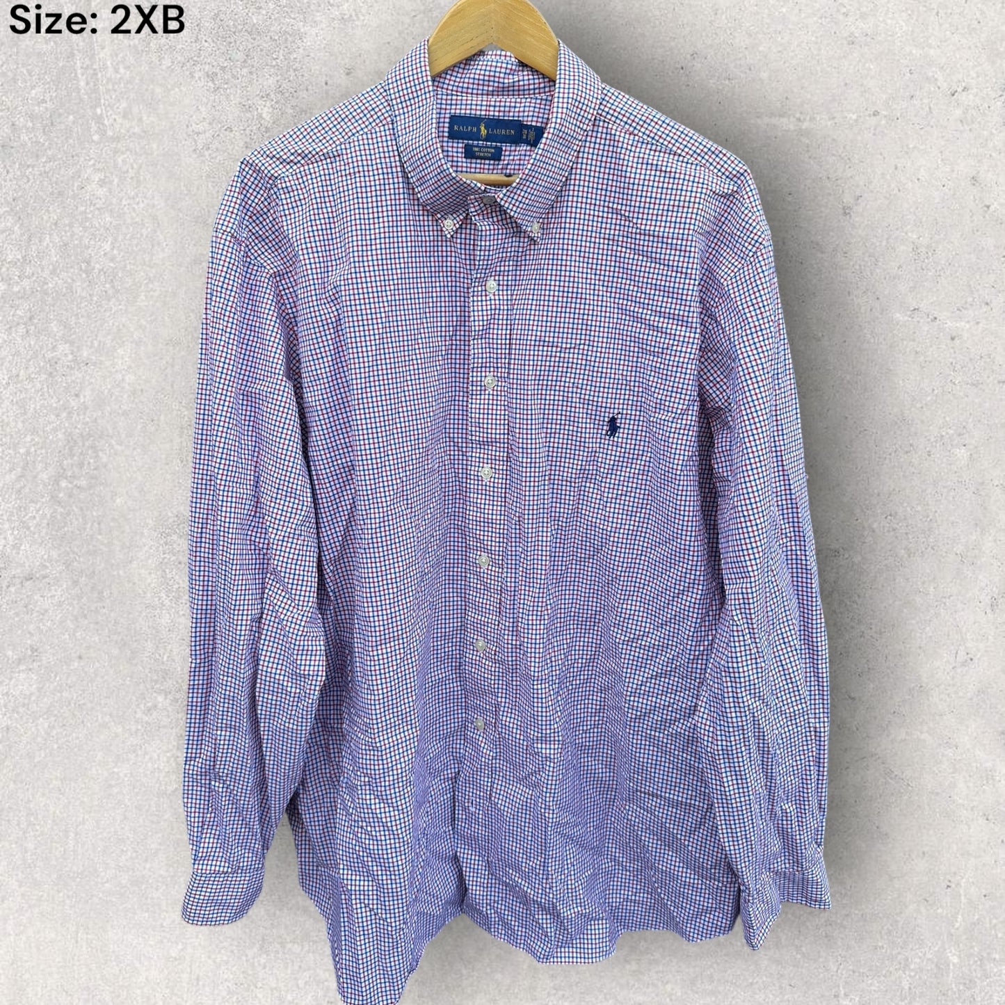 RALPH LAUREN POLO BUTTON UP LONG SLEEVE RED/WHITE/BLUE CHECKERED SHIRT