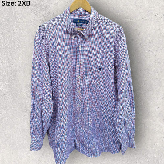 RALPH LAUREN POLO BUTTON UP LONG SLEEVE RED/WHITE/BLUE CHECKERED SHIRT