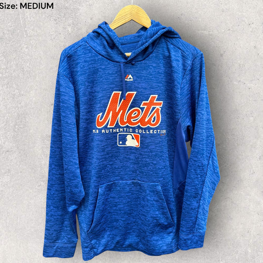 NEW YORK METS MAJESTIC AUTHENTIC BLUE MLB HOODED JUMPER