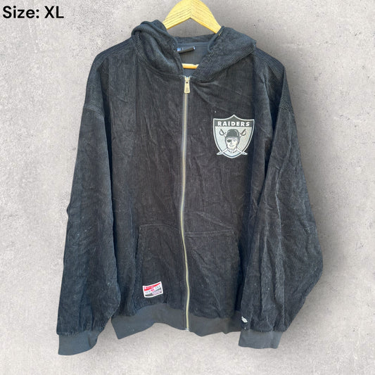 LAS VEGAS RAIDERS NFL CORDUROY BLACK HOODED JACKET