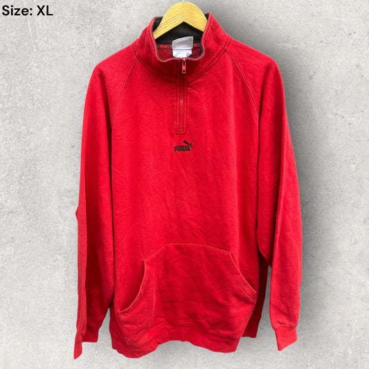 Puma Pullover Chest Zip Red Vintage Fleece Jumper