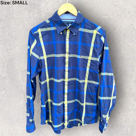 TOMMY HILFIGER BLUE & YELLOW LONG SLEEVE BUTTON UP SHIRT