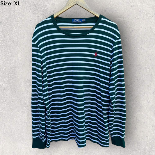 RALPH LAUREN GREEN & WHITE STRIPPED LONG SLEEVE SHIRT