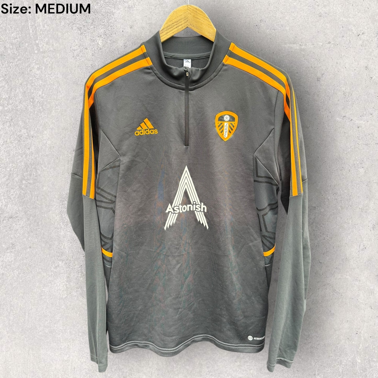 Leeds United Adidas football chest zip long sleeve training jumper