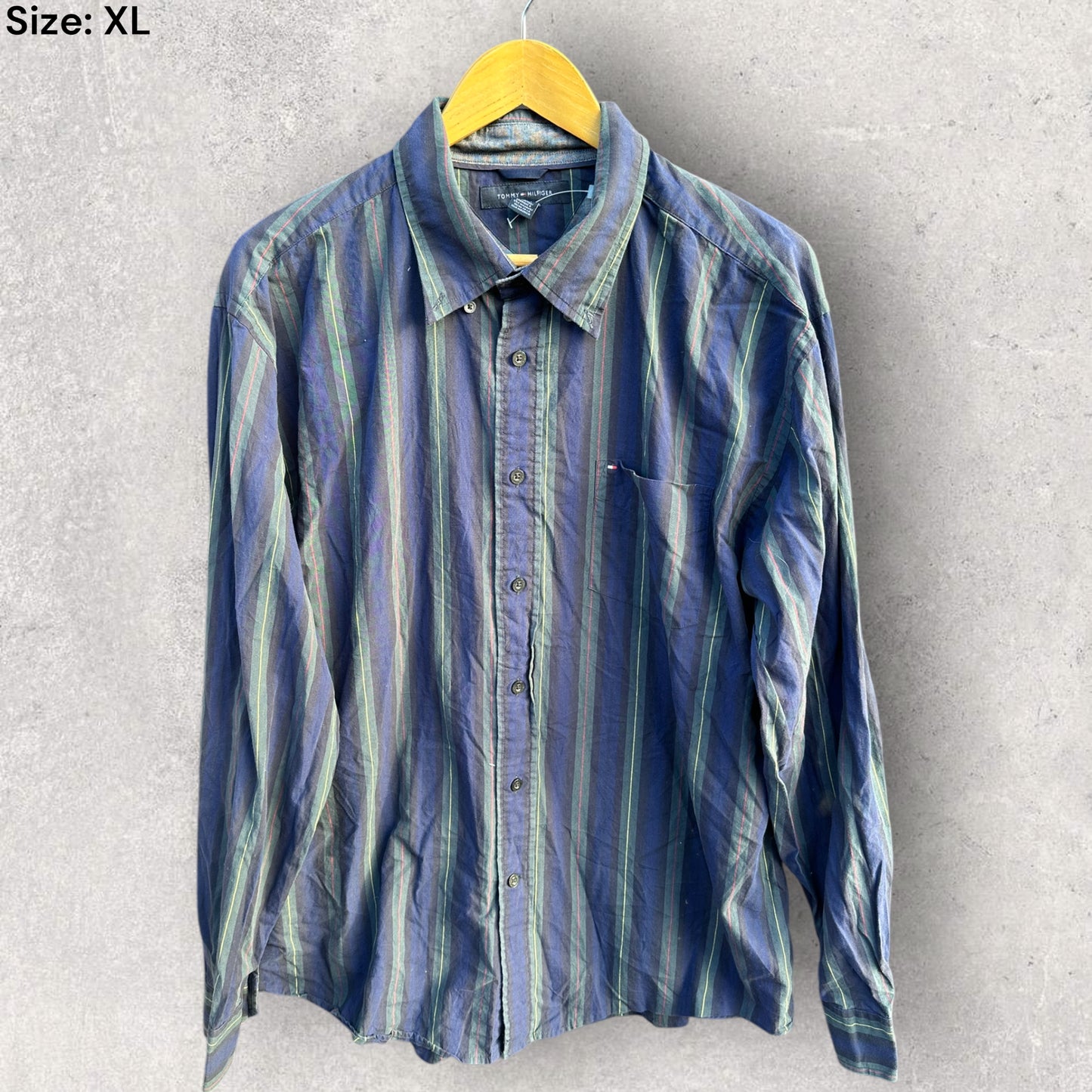 TOMMY HILFIGER BLUE & GREEN LONG SLEEVE BUTTON UP SHIRT