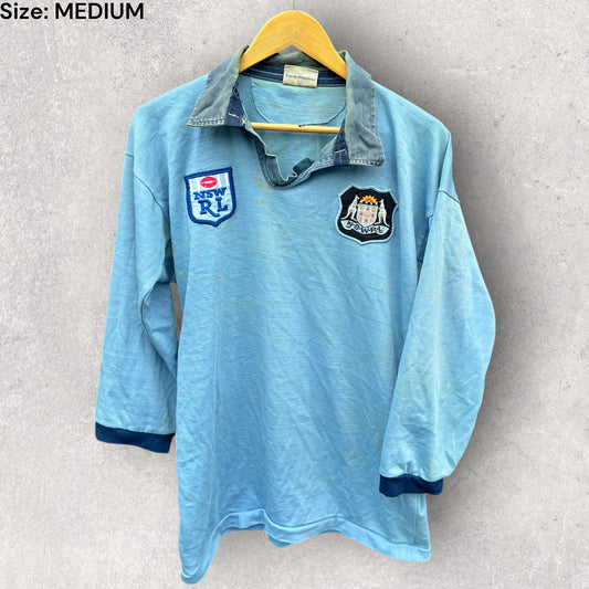 NEW SOUTH WALES BLUES STATE OF ORIGIN VINTAGE 1980s MICHAEL O’CONNOR LONG SLEEVE JERSEY