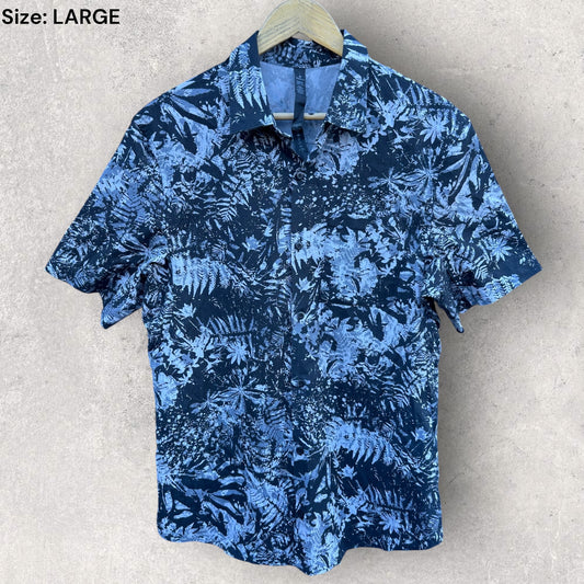 LULU LEMON FLORAL MENS SHORT SLEEVE BUTTON UP SHIRT