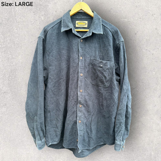 RM WILLIAMS VINTAGE NAVY BLUE LONG SLEEVE THICK BUTTON UP SHIRT