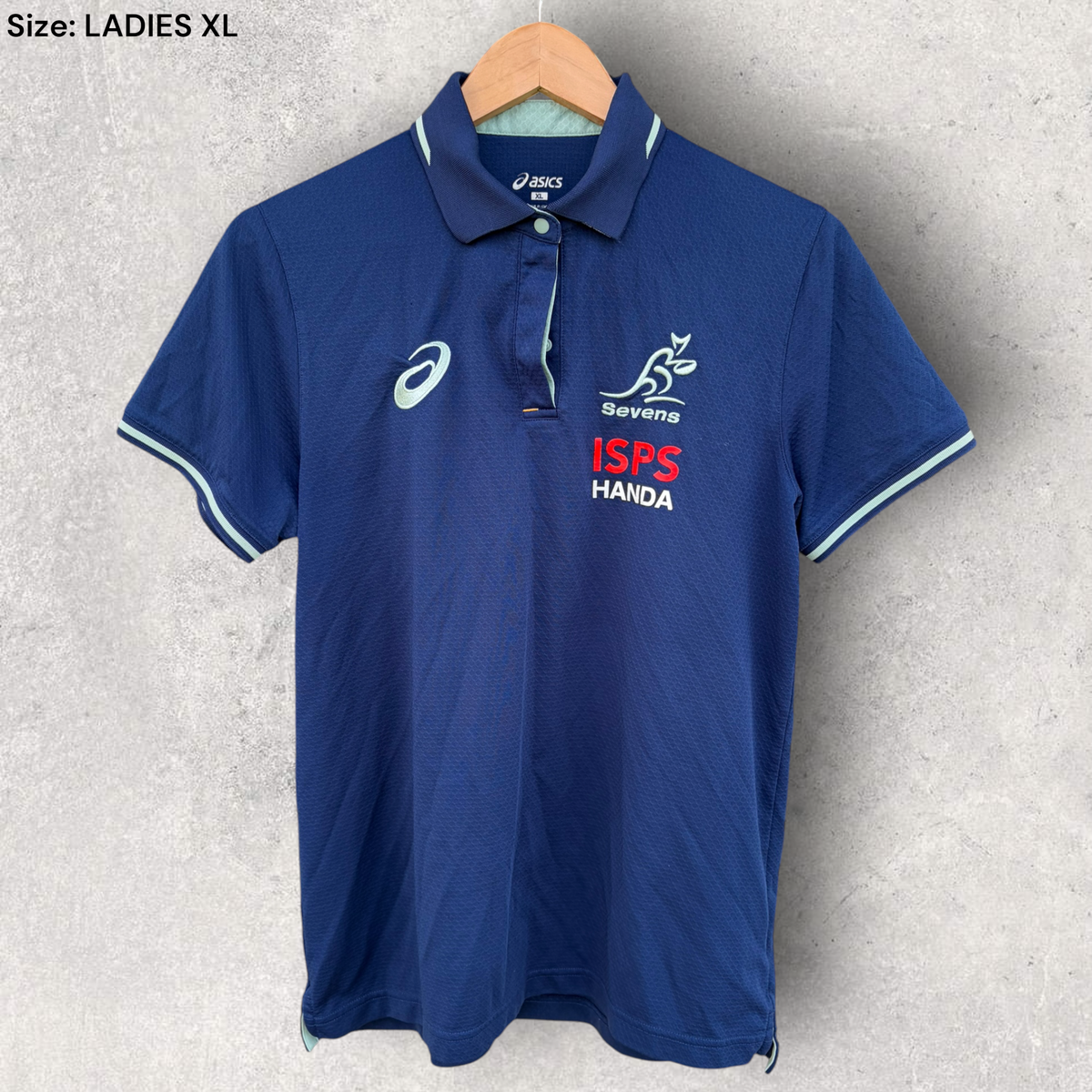 Australia 7s Rugby Union Asics Blue Player Issued Media Polo
