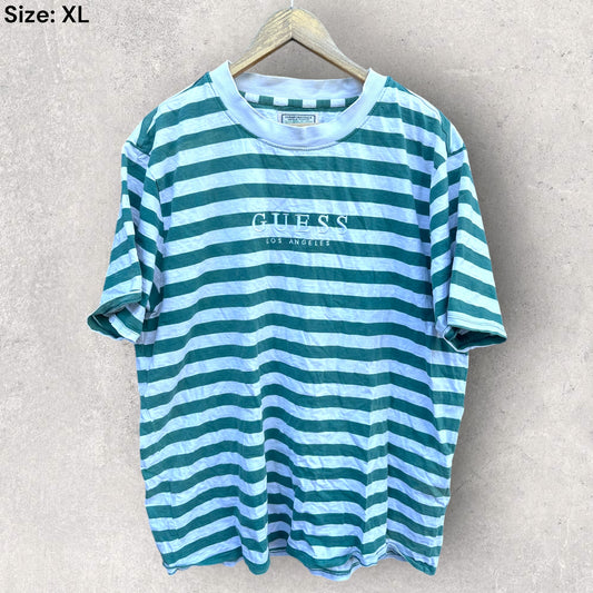GUESS GREEN & WHITE STRIPPED SHORT SLEEVE SHIRT