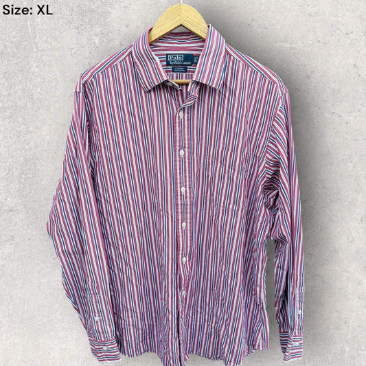 RALPH LAUREN POLO BUTTON UP LONG SLEEVE RED/WHITE/BLUE CHECKERED SHIRT