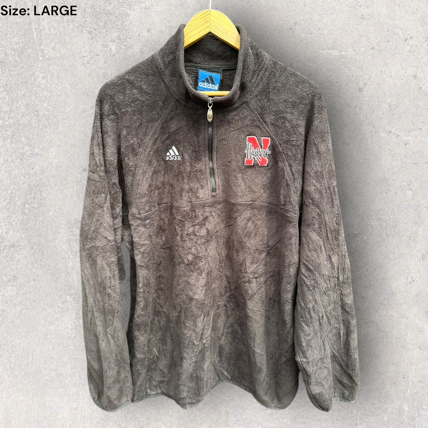 NEBRASKA HUSKERS ADIDAS VINTAGE FLEECE HALF ZIP NCAA JACKET