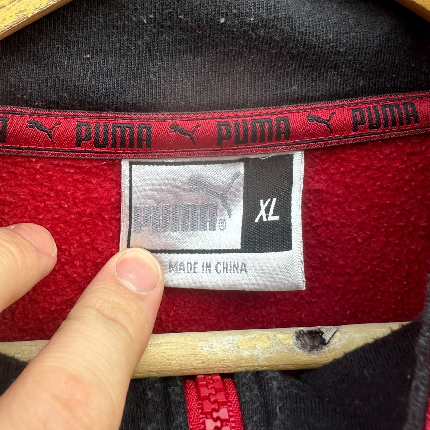 Puma Pullover Chest Zip Red Vintage Fleece Jumper