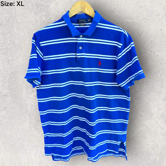 RALPH LAUREN POLO BLUE STRIPPED SHORT SLEEVE POLO SHIRT