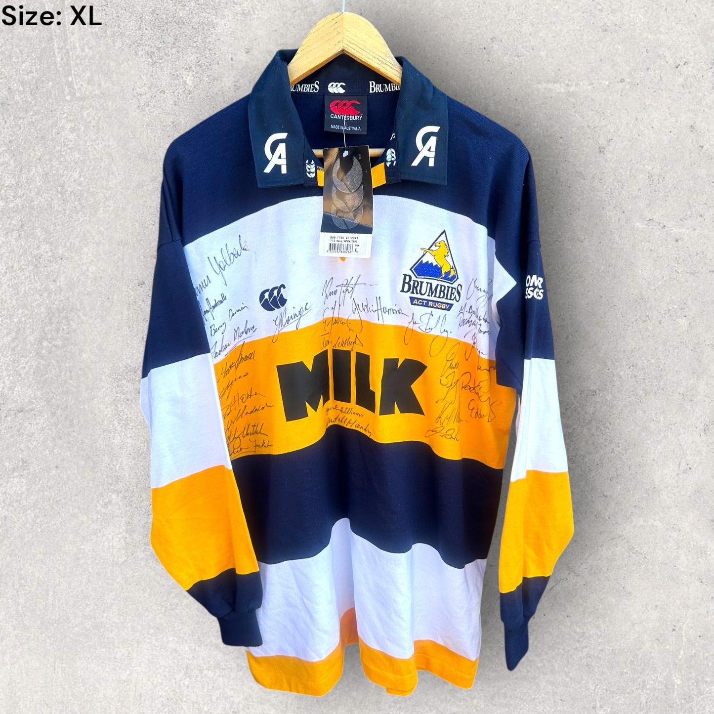 ACT BRUMBIES 1998 FULLY SIGNED LONG SLEEVE CANTERBURY JERSEY BRAND NEW WITH TAGS