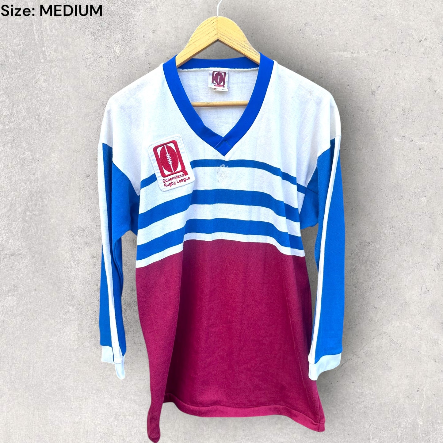 QUEENSLAND RUGBY LEAGUE 1980s VINTAGE GOODFELLOWS LONG SLEEVE COTTON JERSEY