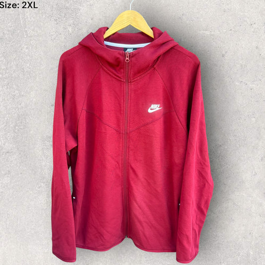 NIKE TECH FLEECE BURGUNDY FULL ZIP HOODED JUMPER