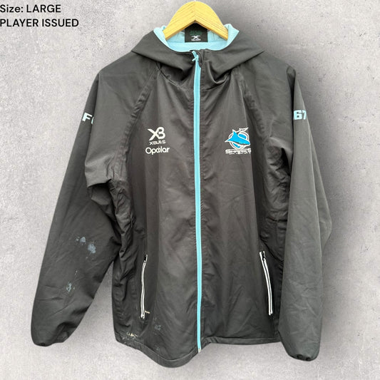 CRONULLA SHARKS X-BLADES BLACK FULL ZIP WINDBREAKER HOODED JACKET