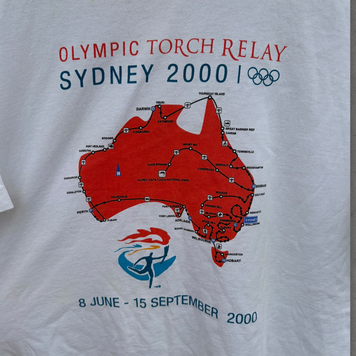 Sydney 2000 Olympic Games Torch Relay Vintage White Bonds Shirt
