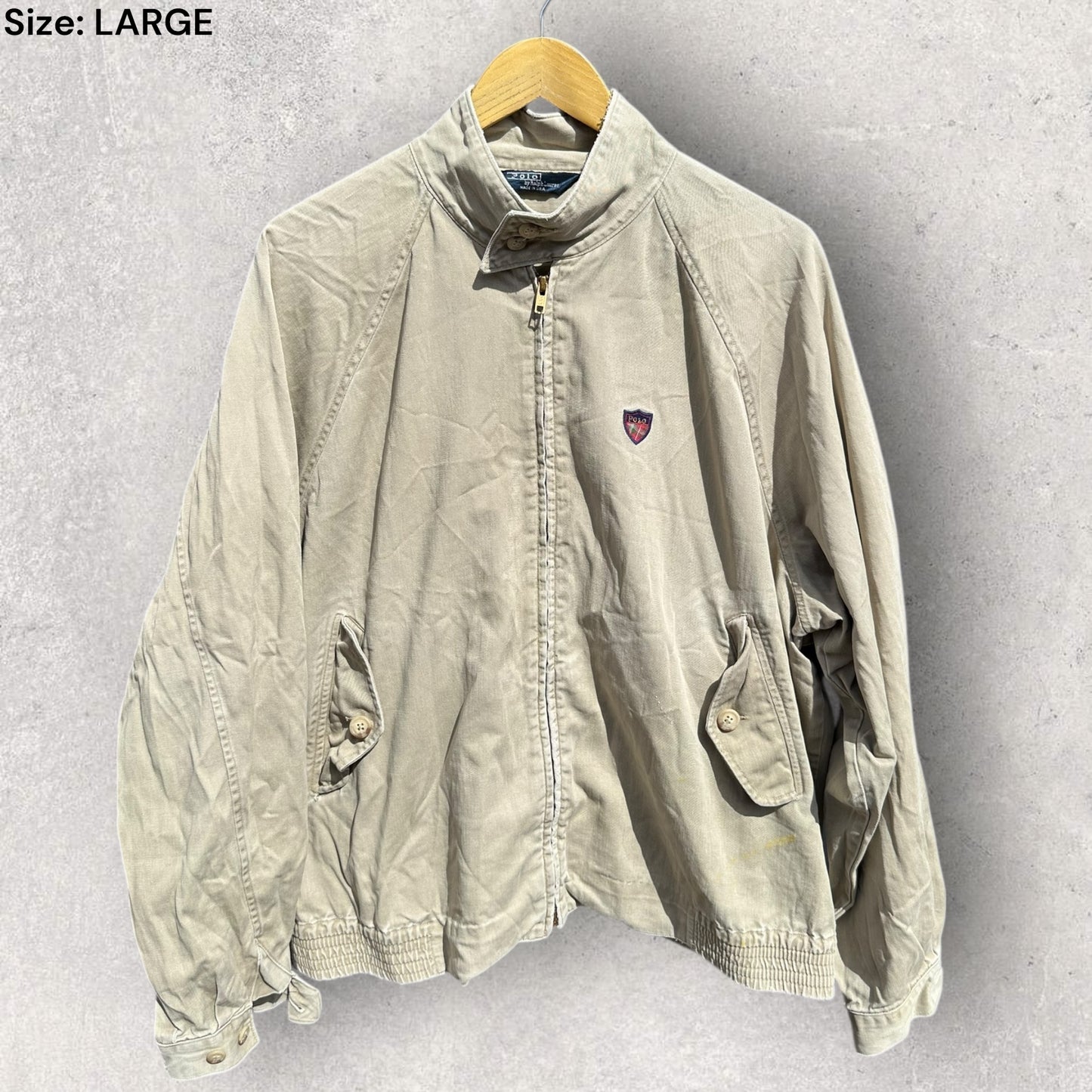 RALPH LAUREN POLO VINTAGE BEIEGE FULL ZIP JACKET MADE IN USA