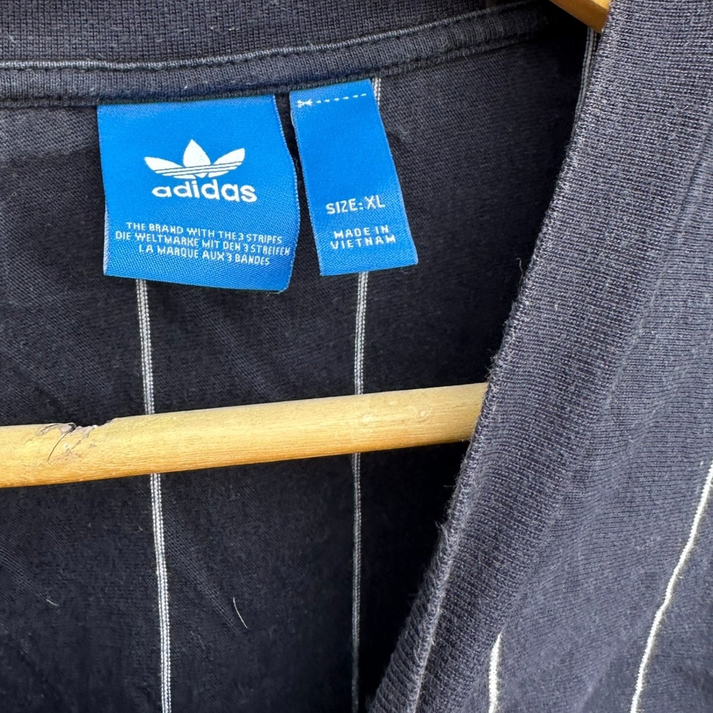 ADIDAS NAVY BLUE PINSTRIPED PULLOVER JUMPER