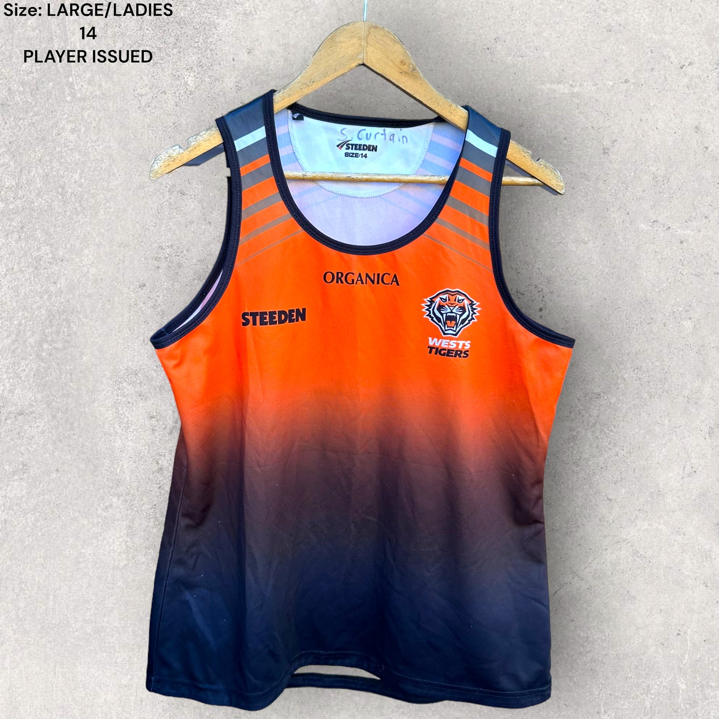 WESTS TIGERS SOPHIE CURTAIN NRLW PLAYER ISSUED SINGLET