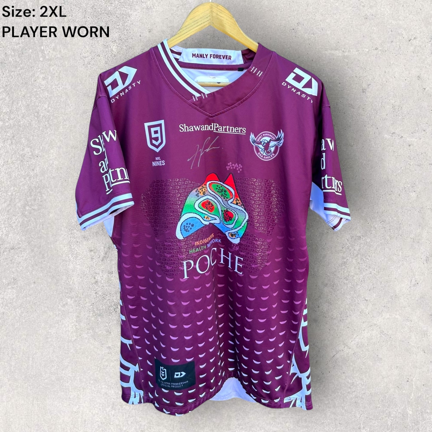 MANLY WARRINGAH SEA EAGLES 2020 AUCKLAND 9S MATCH WORN + SIGNED JERSEY ISSUED TO TANIELA PASEKA