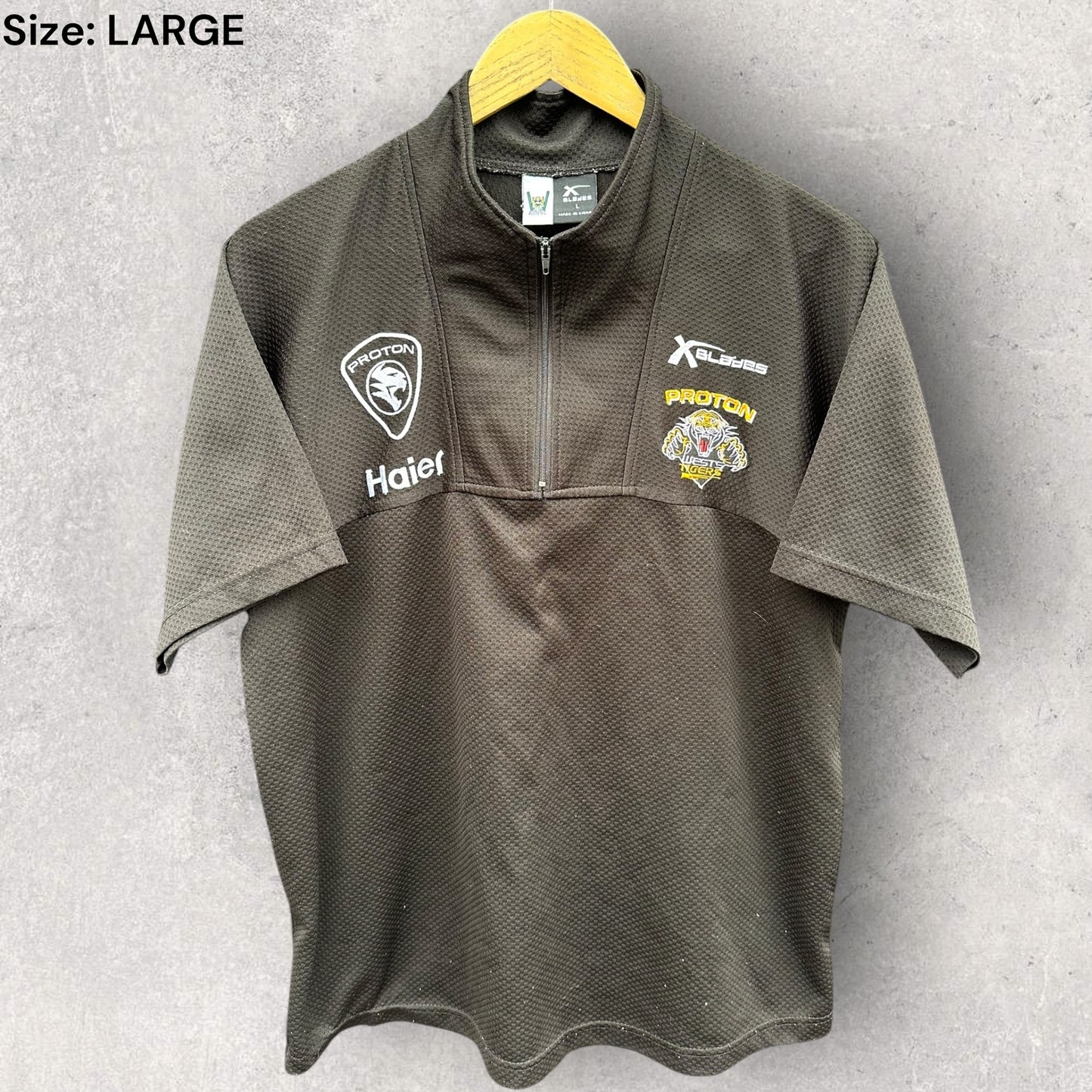 Wests Tigers X-Blades Proton Cars Chest Zip Media Polo Nrl Black Shirt