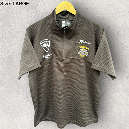 Wests Tigers X-Blades Proton Cars Chest Zip Media Polo Nrl Black Shirt
