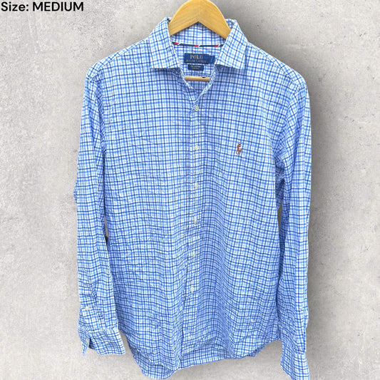 RALPH LAUREN POLO LONG SLEEVE BLUE & WHITE BUTTON UP SHIRT