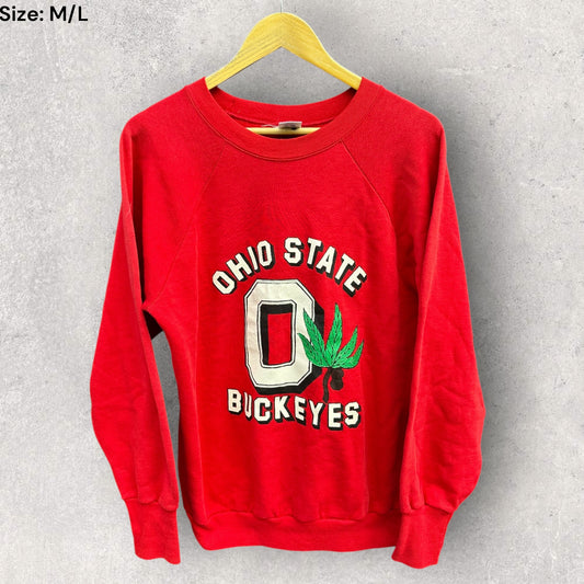 OHIO STATE BUCKEYES LOGO 7 VINTAGE MADE IN USA RED PULLOVER JUMPER