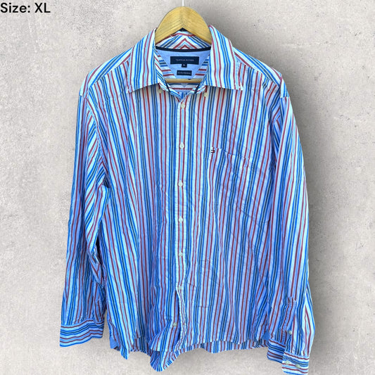 TOMMY HILFIGER STRIPPED LONG SLEEVE BUTTON UP SHIRT