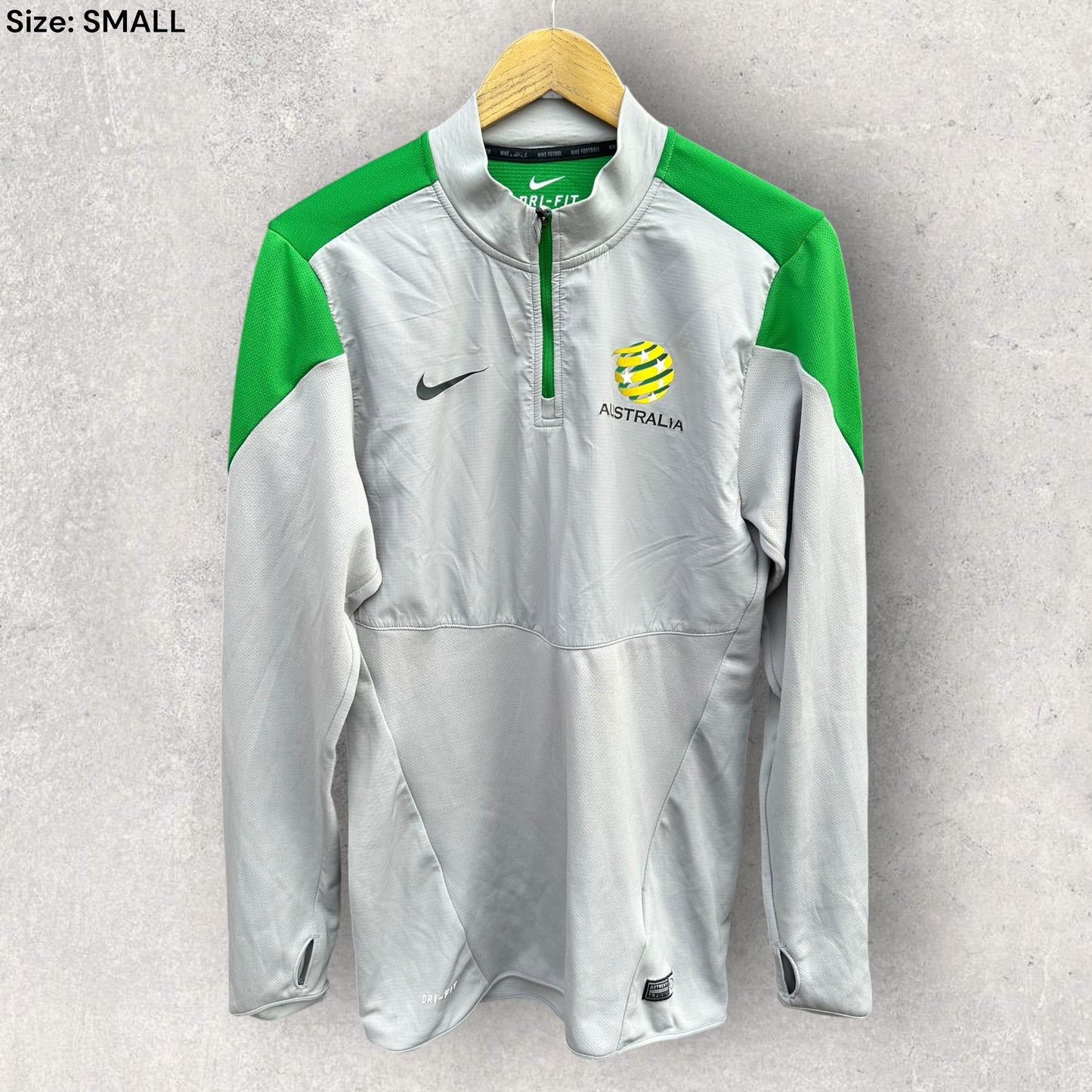 AUSTRALIAN SOCCEROOS NIKE GREY CHEST ZIP LONG SLEEVE TRAINING SHIRT