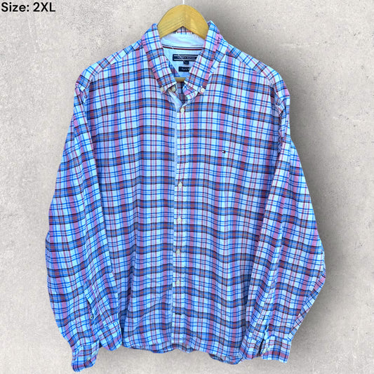 TOMMY HILFIGER CHECKERED LONG SLEEVE BUTTON UP DRESS SHIRT