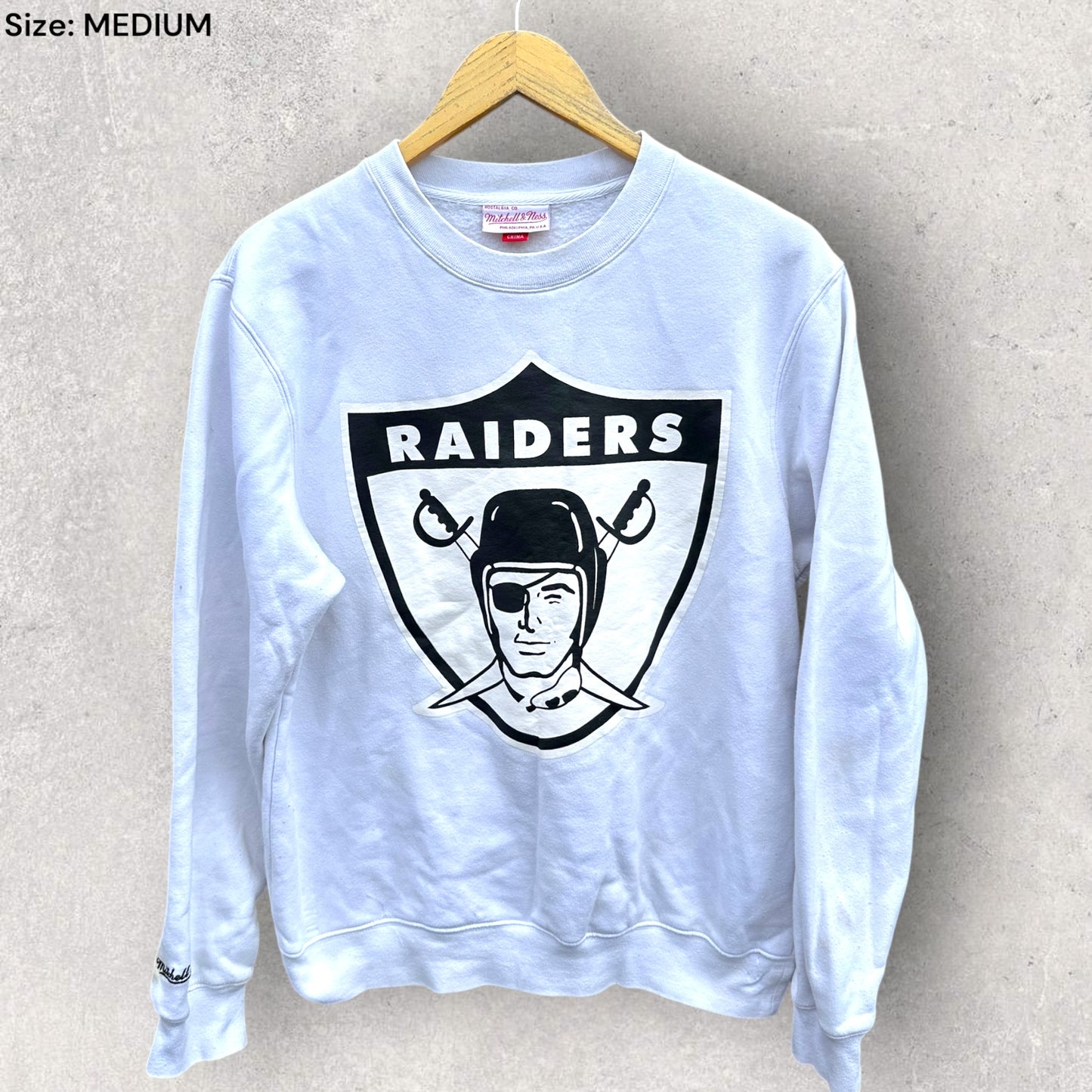 OAKLAND RAIDERS WHITE MITCHELL & NESS CREWNECK JUMPER