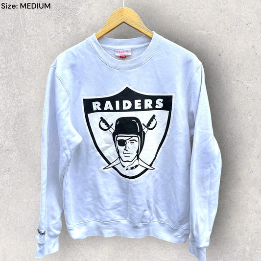 OAKLAND RAIDERS WHITE MITCHELL & NESS CREWNECK JUMPER