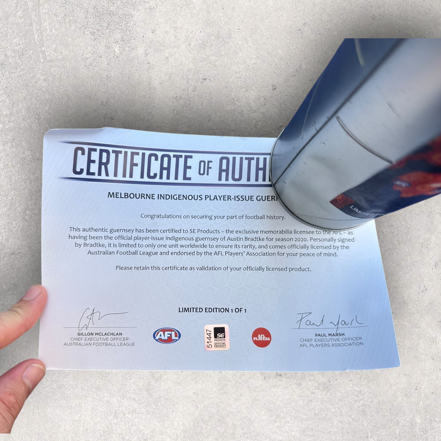 MELBOURNE DEMONS 2020 INDIGENOUS PLAYER ISSUED JERSEY TO AUSTIN BRADTKE