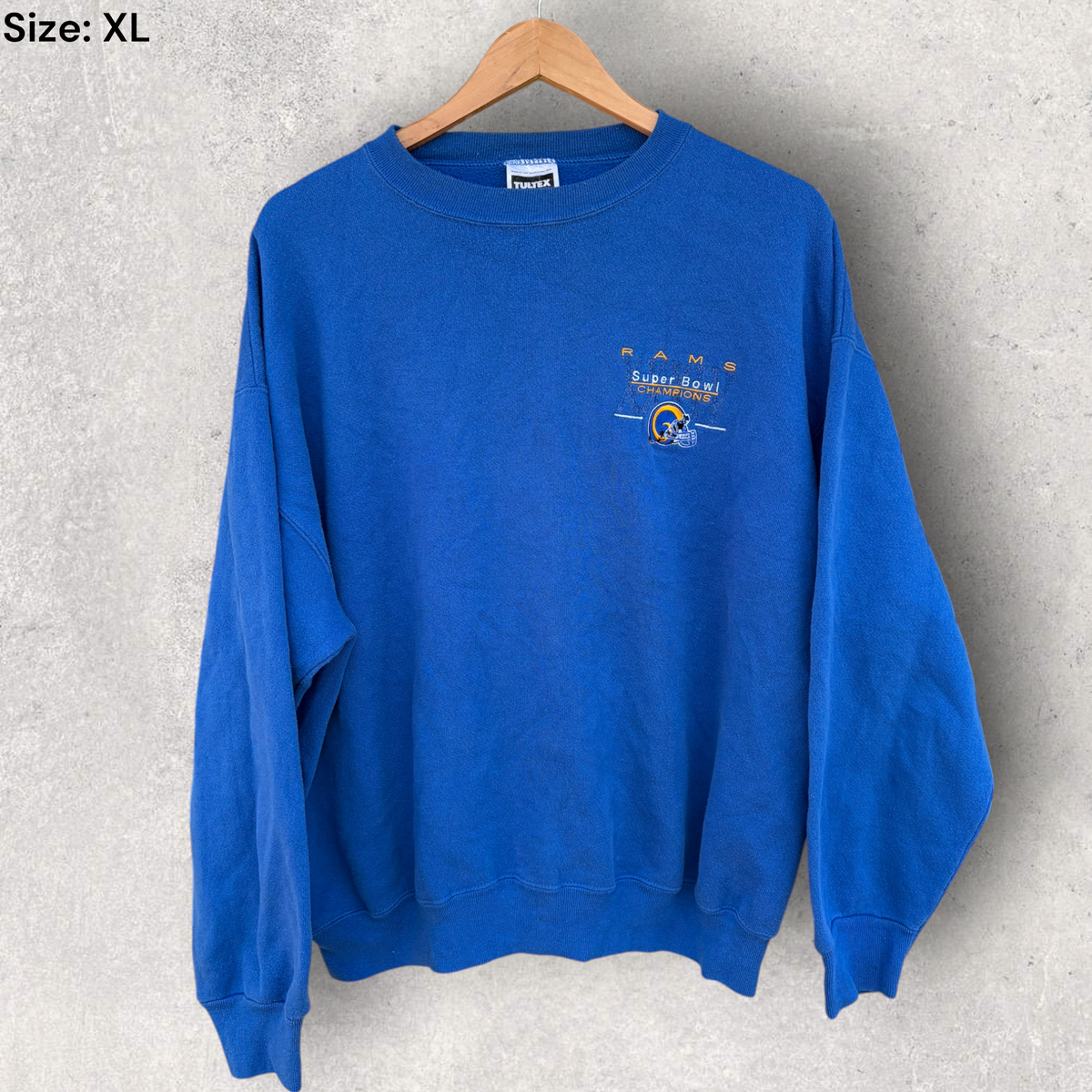 LA Rams Tultex NFL Super Bowl 2000 Champions Vintage Blue Crew Neck Jumper