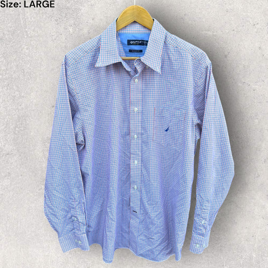 NAUTICA CHECKERED LONG SLEEVE BUTTON UP SLEEVE SHIRT