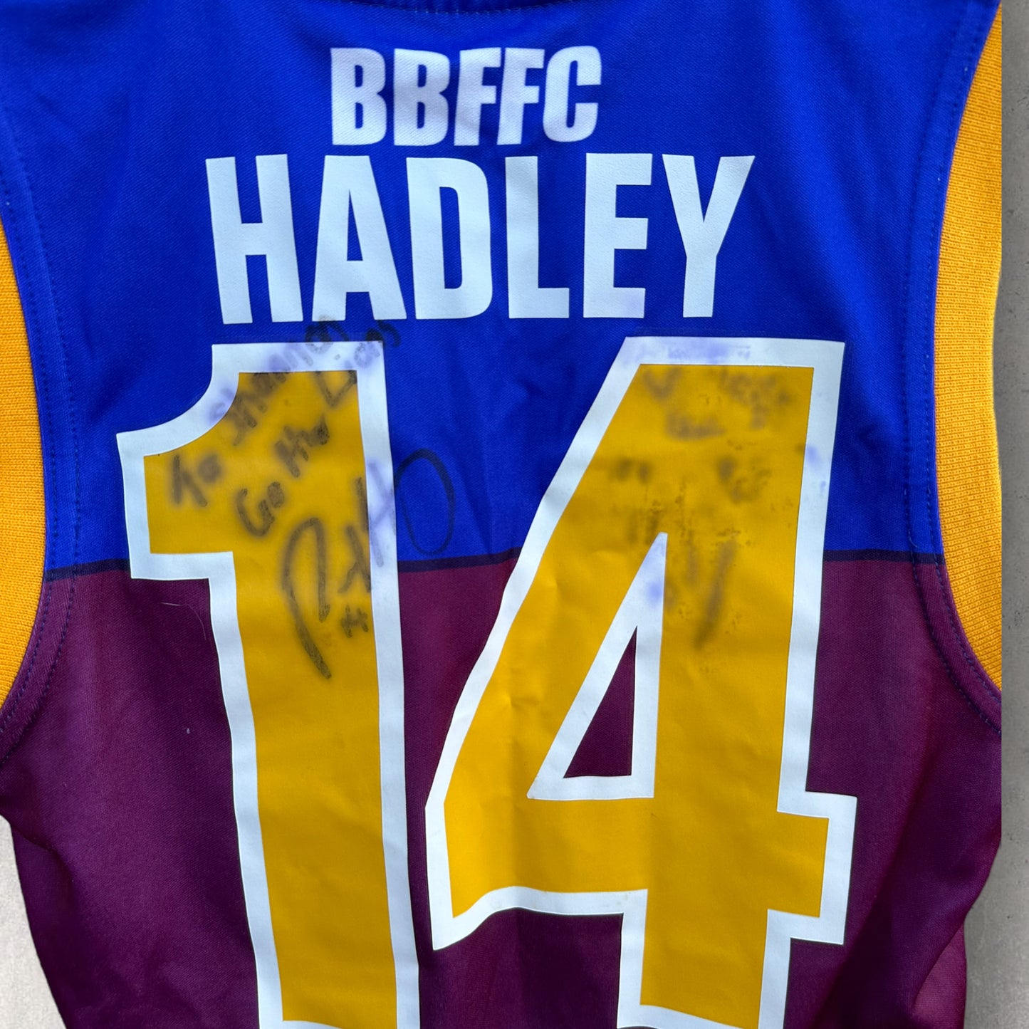 RICHARD HADLEY BRISBANE LIONS VINTAGE SIGNED JERSEY