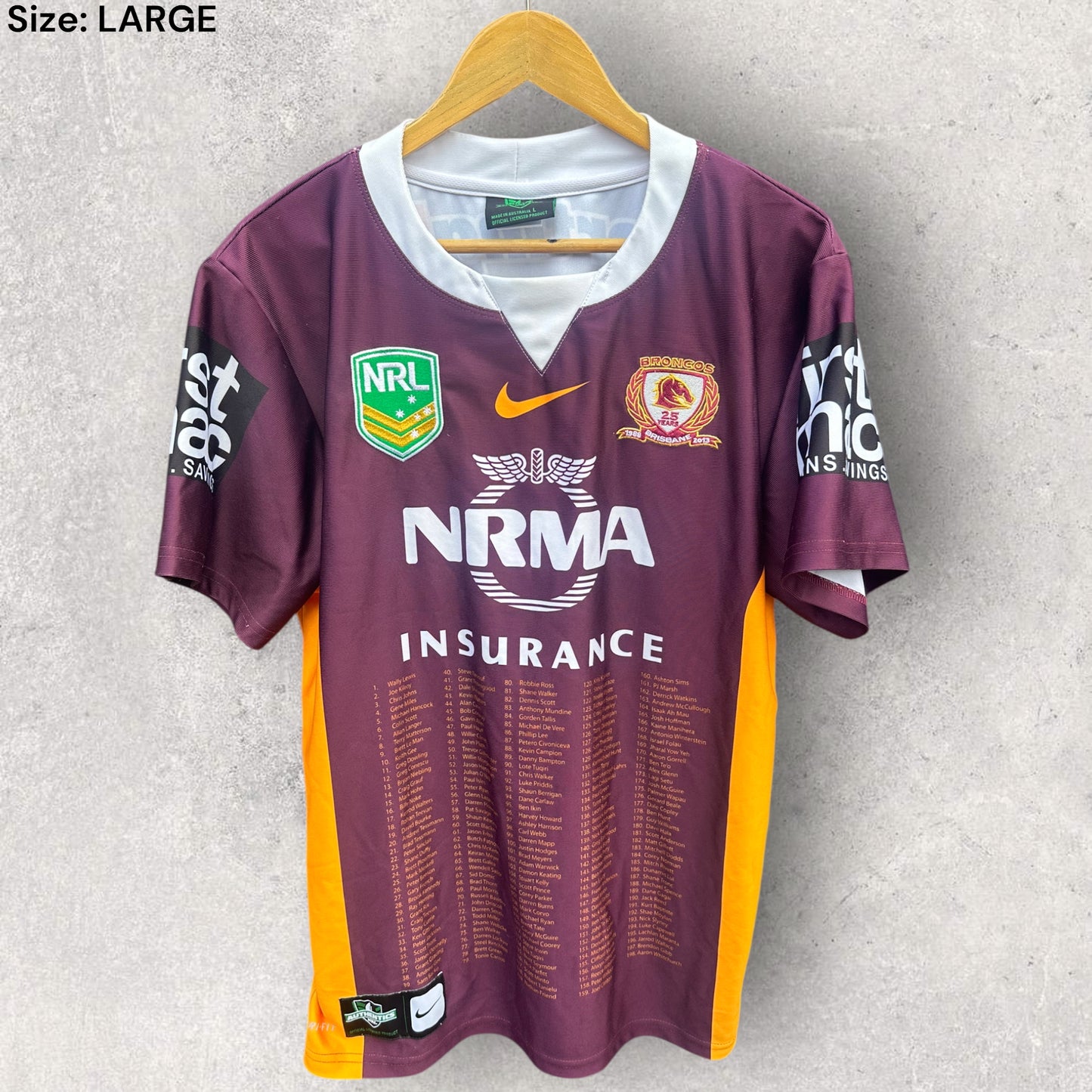 BRISBANE BRONCOS 2013 NIKE HERITAGE JERSEY
