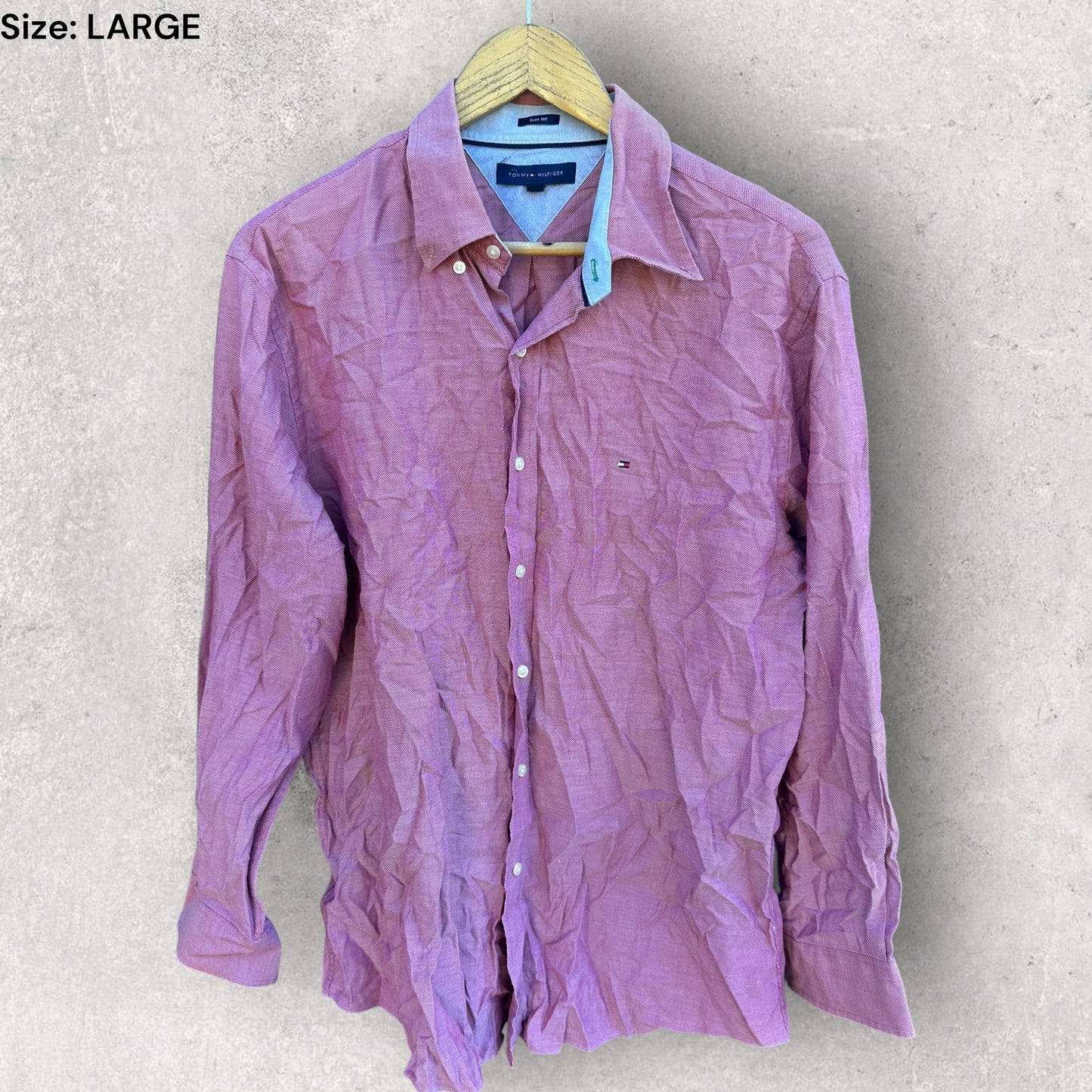 TOMMY HILFIGER RED LONG SLEEVE BUTTON UP SHIRT