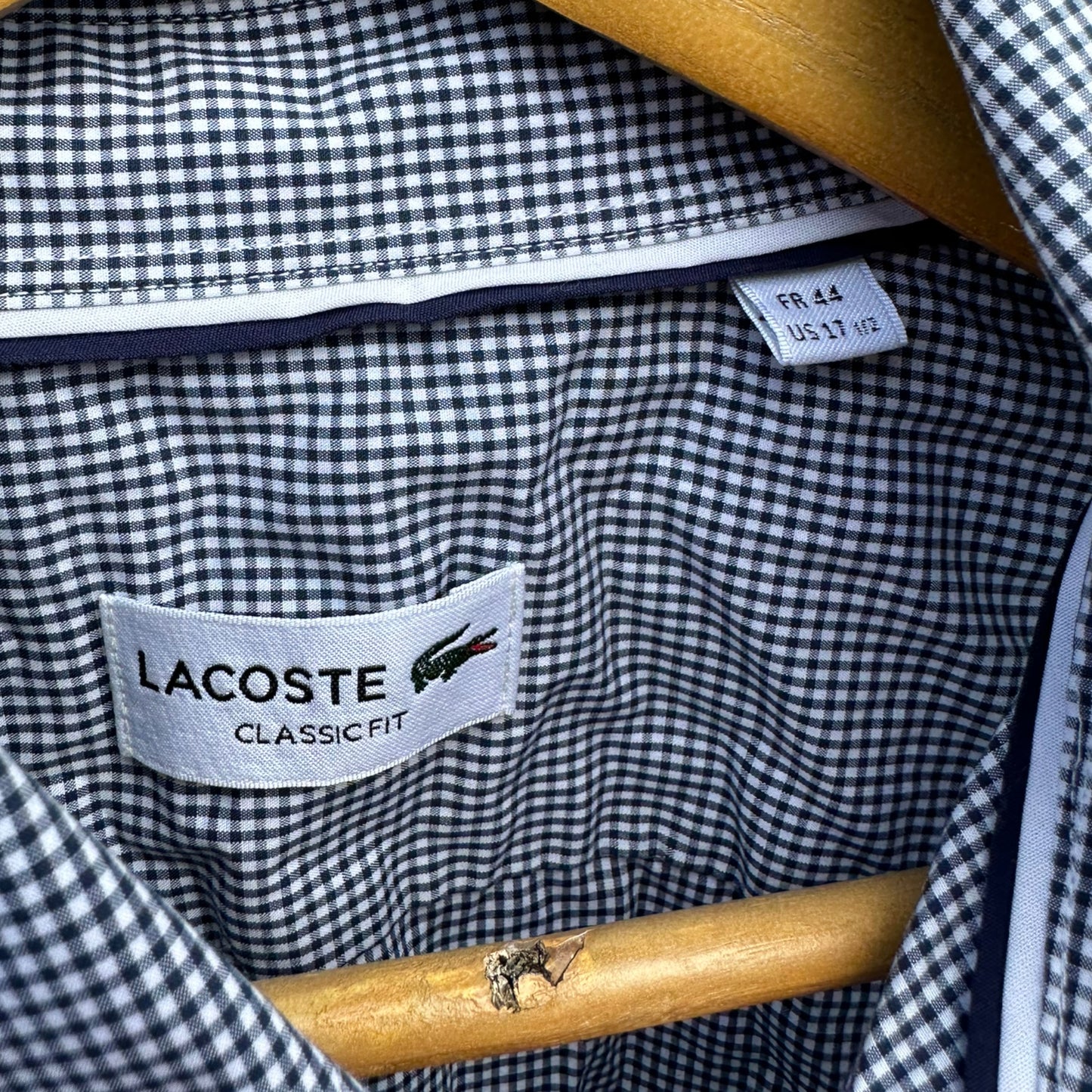 LACOSTE BLACK & WHITE CHECKERED LONG SLEEVE CLASSIC FIT DRESS SHIRT