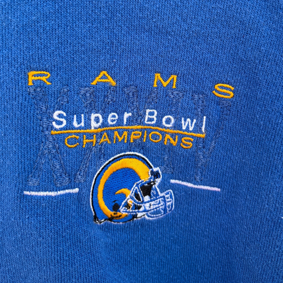 LA Rams Tultex NFL Super Bowl 2000 Champions Vintage Blue Crew Neck Jumper