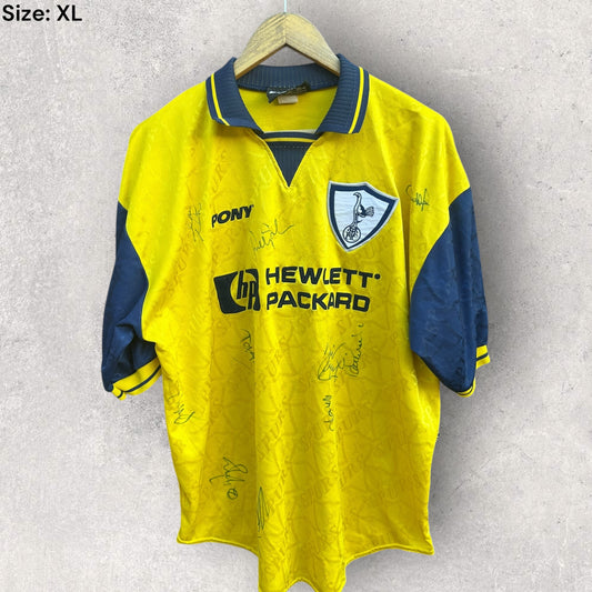 TOTTENHAM HOTSPUR PONY 1995-1996 THIRD VINTAGE FOOTBALL JERSEY SIGNED