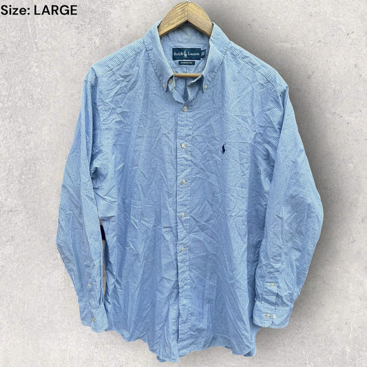 RALPH LAUREN POLO BLUE CHECKERED LONG SLEEVE BUTTON UP SHIRT