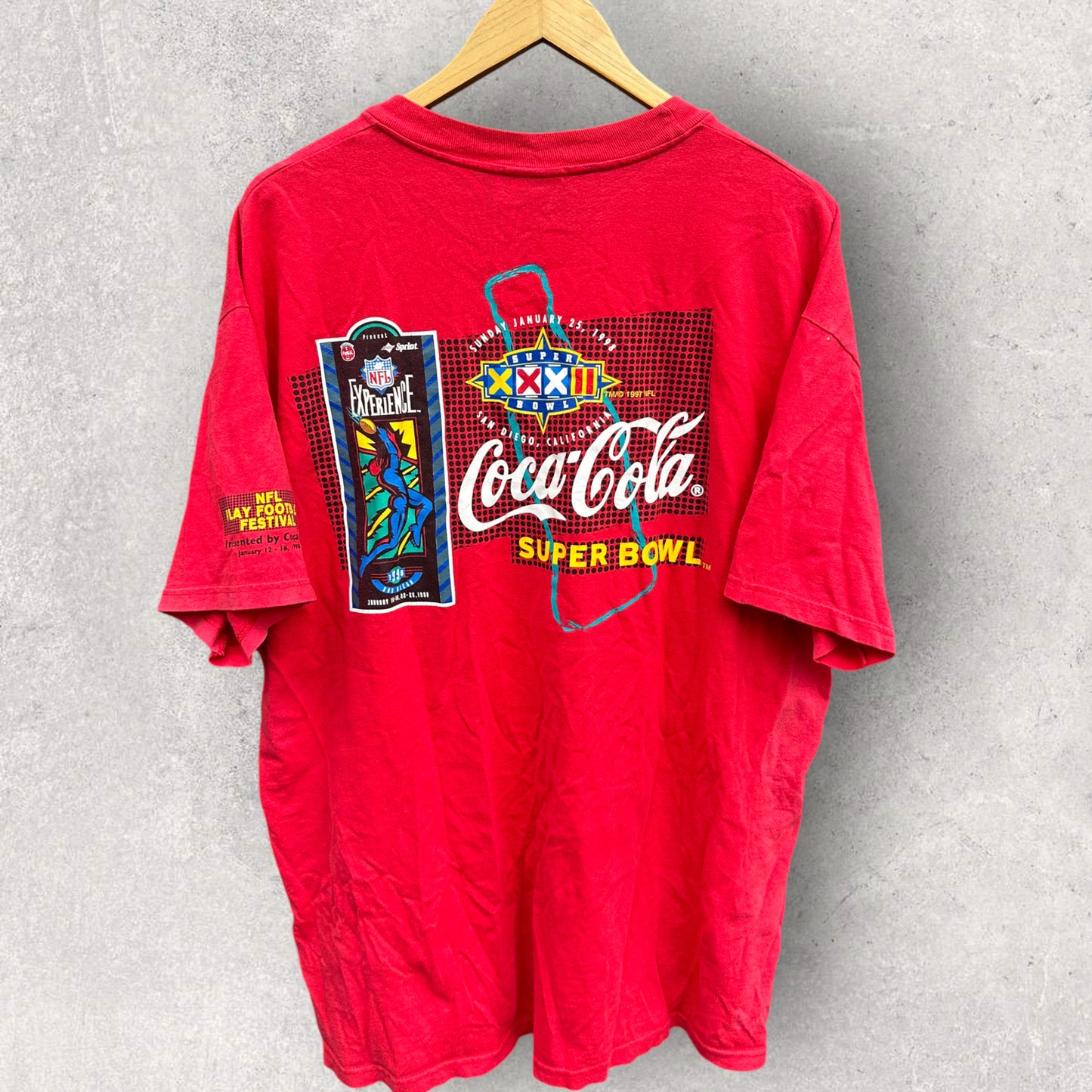 SUPERBOWL 1998 NFL COCA COLA HANES VINTAGE RED T-SHIRT